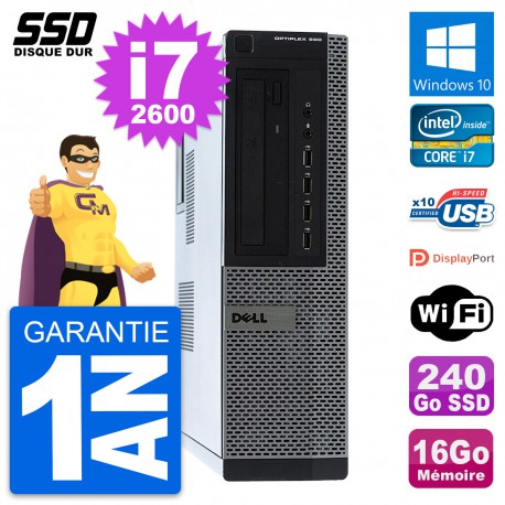PC Dell OptiPlex 990 DT Intel Core i7-2600 RAM 16Go SSD 240Go Windows 10 Wifi