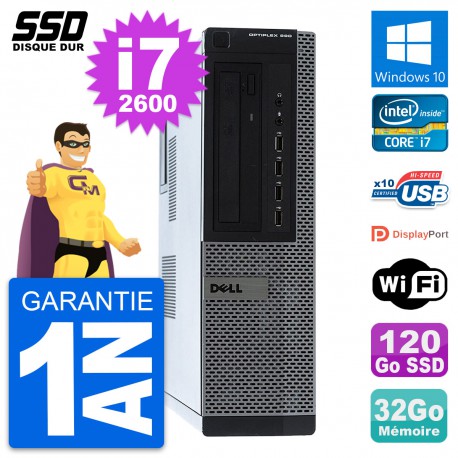 PC Dell OptiPlex 990 DT Intel Core i7-2600 RAM 32Go SSD 120Go Windows 10 Wifi