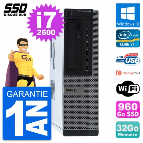 PC Dell OptiPlex 990 DT Intel Core i7-2600 RAM 32Go SSD 960Go Windows 10 Wifi