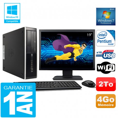 PC HP Compaq 8300 SFF Intel G850 Ram 4Go Disque 2 To Wifi W7 Ecran 19"