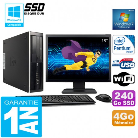 PC HP Compaq 8300 SFF Intel G850 Ram 4Go Disque 240 Go SSD Wifi W7 Ecran 19"