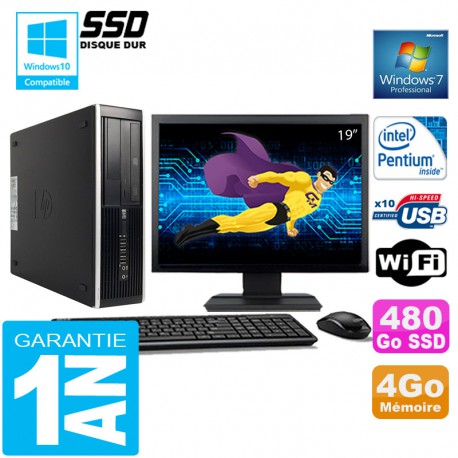 PC HP Compaq 8300 SFF Intel G850 Ram 4Go Disque 480 Go SSD Wifi W7 Ecran 19"