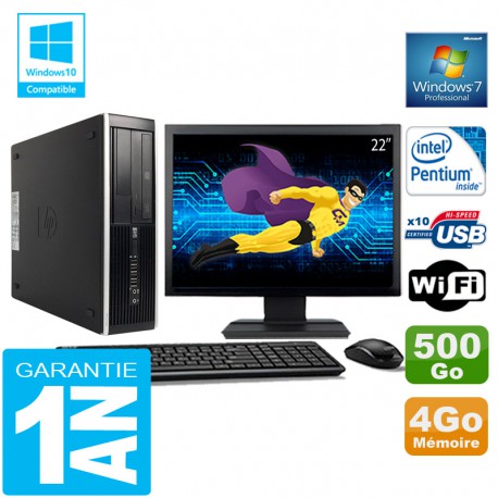 PC HP Compaq 8300 SFF Intel G850 Ram 4Go Disque 500 Go Wifi W7 Ecran 22"