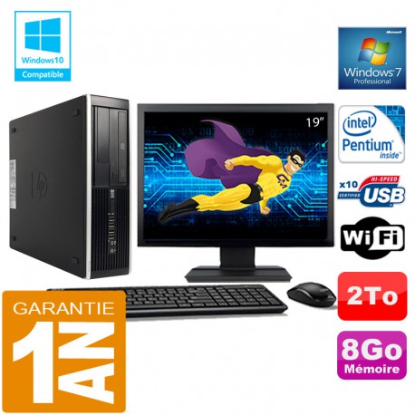PC HP Compaq 8300 SFF Intel G850 Ram 8Go Disque 2 To Wifi W7 Ecran 19"