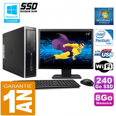 PC HP Compaq 8300 SFF Intel G850 Ram 8Go Disque 240 Go SSD Wifi W7 Ecran 19"
