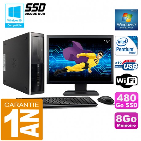 PC HP Compaq 8300 SFF Intel G850 Ram 8Go Disque 480 Go SSD Wifi W7 Ecran 19"