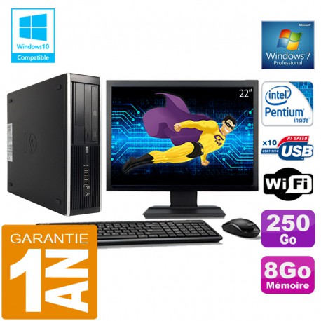 PC HP Compaq 8300 SFF Intel G850 Ram 8Go Disque 250 Go Wifi W7 Ecran 22"