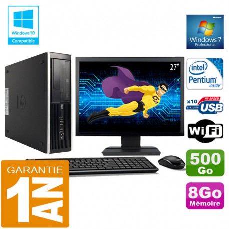 PC HP Compaq 8300 SFF Intel G850 Ram 8Go Disque 500 Go Wifi W7 Ecran 27"