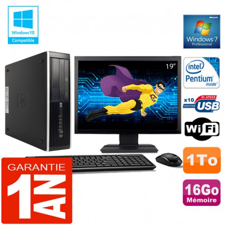 PC HP Compaq 8300 SFF Intel G850 Ram 16Go Disque 1 To Wifi W7 Ecran 19"