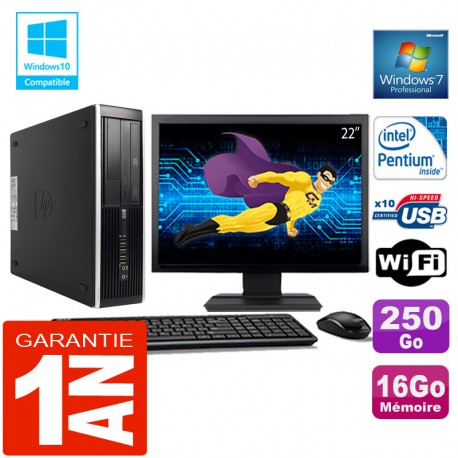 PC HP Compaq 8300 SFF Intel G850 Ram 16Go Disque 250 Go Wifi W7 Ecran 22"
