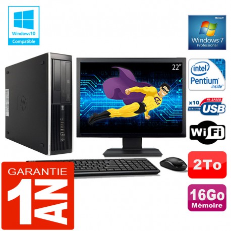 PC HP Compaq 8300 SFF Intel G850 Ram 16Go Disque 2 To Wifi W7 Ecran 22"