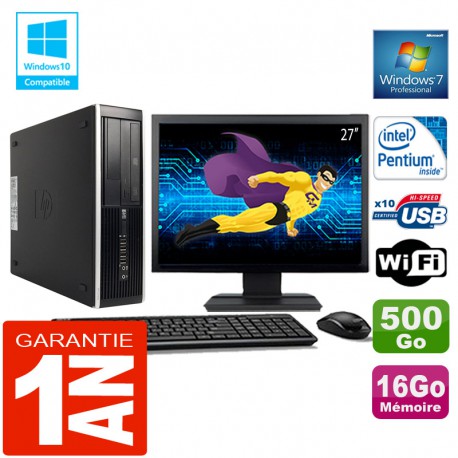 PC HP Compaq 8300 SFF Intel G850 Ram 16Go Disque 500 Go Wifi W7 Ecran 27"