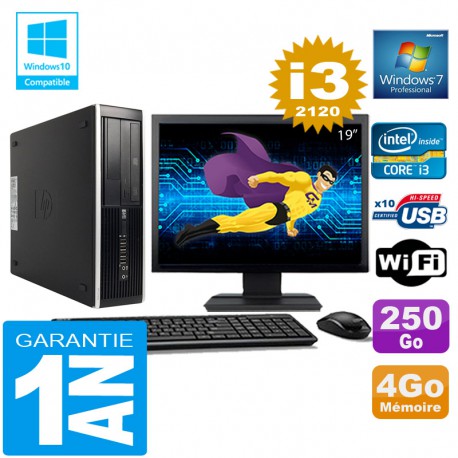 PC HP Compaq 8300 SFF Core I3-2120 Ram 4Go Disque 250 Go Wifi W7 Ecran 19"
