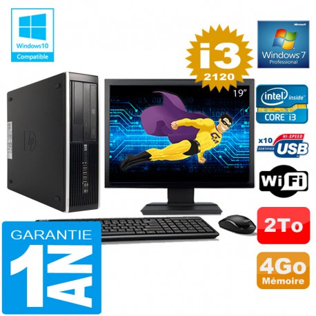 PC HP Compaq 8300 SFF Core I3-2120 Ram 4Go Disque 2 To Wifi W7 Ecran 19"