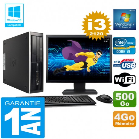 PC HP Compaq 8300 SFF Core I3-2120 Ram 4Go Disque 500 Go Wifi W7 Ecran 22"