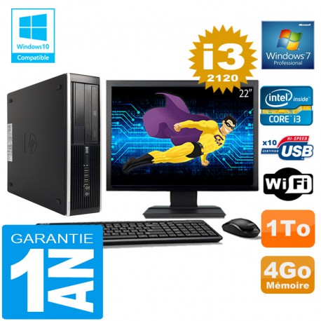 PC HP Compaq 8300 SFF Core I3-2120 Ram 4Go Disque 1 To Wifi W7 Ecran 22"