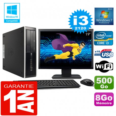 PC HP Compaq 8300 SFF Core I3-2120 Ram 8Go Disque 500 Go Wifi W7 Ecran 19"