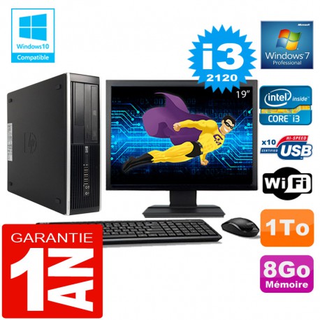 PC HP Compaq 8300 SFF Core I3-2120 Ram 8Go Disque 1 To Wifi W7 Ecran 19"