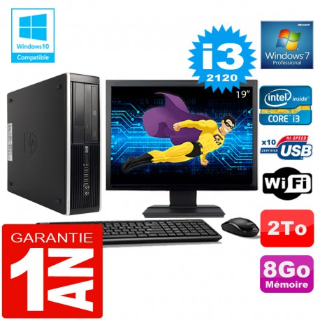 PC HP Compaq 8300 SFF Core I3-2120 Ram 8Go Disque 2 To Wifi W7 Ecran 19"