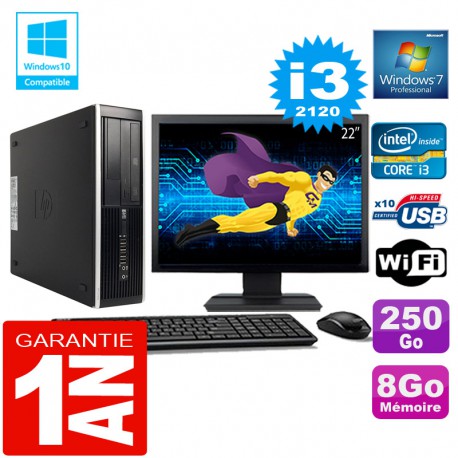 PC HP Compaq 8300 SFF Core I3-2120 Ram 8Go Disque 250 Go Wifi W7 Ecran 22"