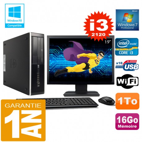 PC HP Compaq 8300 SFF Core I3-2120 Ram 16Go Disque 1 To Wifi W7 Ecran 19"
