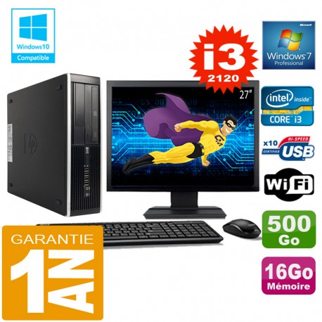 PC HP Compaq 8300 SFF Core I3-2120 Ram 16Go Disque 500 Go Wifi W7 Ecran 27"