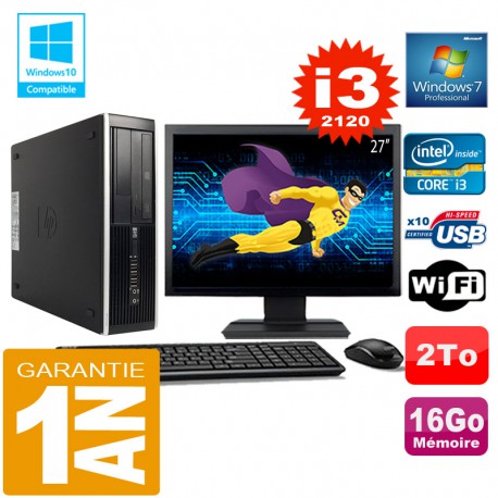 PC HP Compaq 8300 SFF Core I3-2120 Ram 16Go Disque 2 To Wifi W7 Ecran 27"