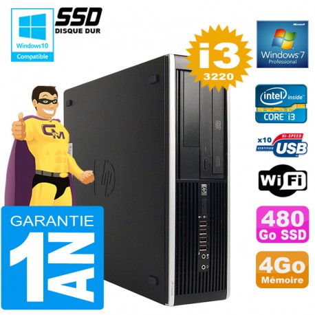 PC HP Compaq 8300 SFF Core I3-3220 Ram 4Go Disque 480 Go SSD Graveur DVD Wifi W7