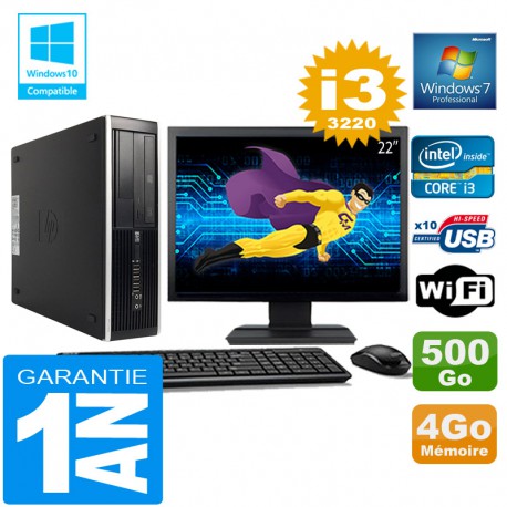 PC HP Compaq 8300 SFF Core I3-3220 Ram 4Go Disque 500 Go Wifi W7 Ecran 22"