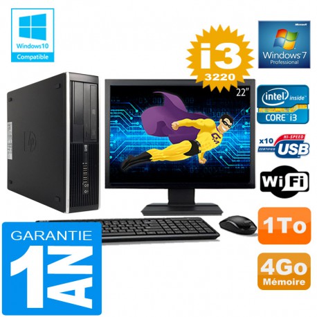 PC HP Compaq 8300 SFF Core I3-3220 Ram 4Go Disque 1 To Wifi W7 Ecran 22"