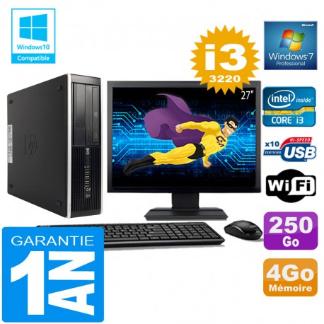 PC HP Compaq 8300 SFF Core I3-3220 Ram 4Go Disque 250 Go Wifi W7 Ecran 27"