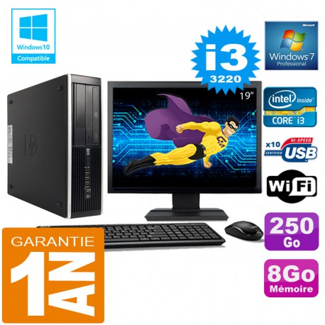 PC HP Compaq 8300 SFF Core I3-3220 Ram 8Go Disque 250 Go Wifi W7 Ecran 19"