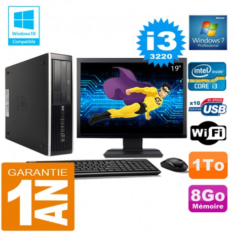 PC HP Compaq 8300 SFF Core I3-3220 Ram 8Go Disque 1 To Wifi W7 Ecran 19"