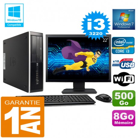 PC HP Compaq 8300 SFF Core I3-3220 Ram 8Go Disque 500 Go Wifi W7 Ecran 22"
