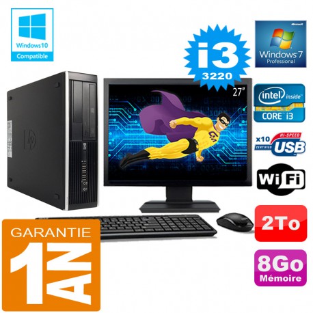 PC HP Compaq 8300 SFF Core I3-3220 Ram 8Go Disque 2 To Wifi W7 Ecran 27"