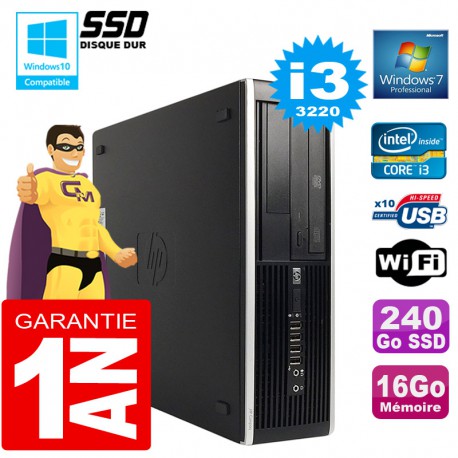 PC HP Compaq 8300 SFF Core I3-3220 Ram 16Go Disque 240 Go SSD Graveur DVD Wifi W7