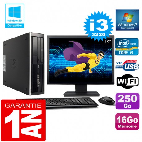 PC HP Compaq 8300 SFF Core I3-3220 Ram 16Go Disque 250 Go Wifi W7 Ecran 19"