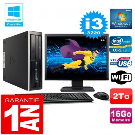 PC HP Compaq 8300 SFF Core I3-3220 Ram 16Go Disque 2 To Wifi W7 Ecran 22"