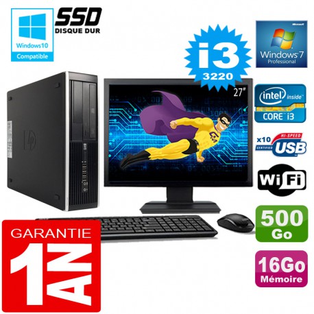 PC HP Compaq 8300 SFF Core I3-3220 Ram 16Go Disque 500 Go Wifi W7 Ecran 27"