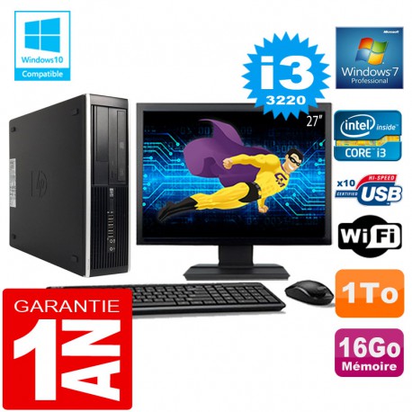 PC HP Compaq 8300 SFF Core I3-3220 Ram 16Go Disque 1 To Wifi W7 Ecran 27"
