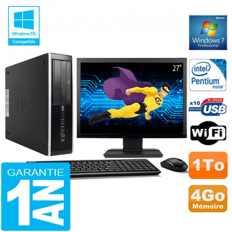 PC HP Compaq 8300 SFF Intel G850 Ram 4Go Disque 1 To Wifi W7 Ecran 27"