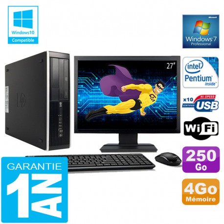 PC HP Compaq 8300 SFF Intel G850 Ram 4Go Disque 240 Go SSD Wifi W7 Ecran 27"