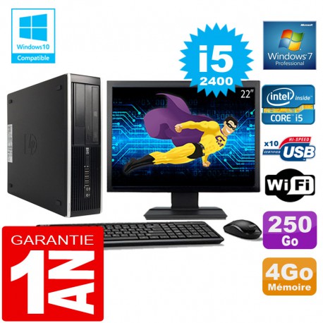 PC HP Compaq 8300 SFF Core I5-2400 Ram 4Go Disque 250 Go Wifi W7 Ecran 22"