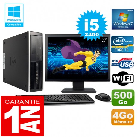 PC HP Compaq 8300 SFF Core I5-2400 Ram 4Go Disque 500 Go Wifi W7 Ecran 27"