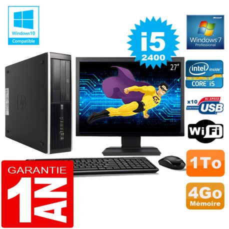 PC HP Compaq 8300 SFF Core I5-2400 Ram 4Go Disque 1 To Wifi W7 Ecran 27"