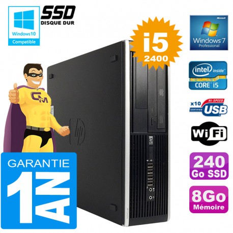 PC HP Compaq 8300 SFF Core I5-2400 Ram 8Go Disque 240 Go SSD Graveur DVD Wifi W7