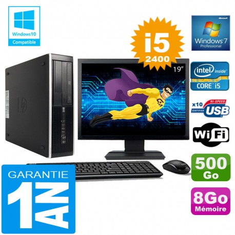 PC HP Compaq 8300 SFF Core I5-2400 Ram 8Go Disque 500 Go Wifi W7 Ecran 19"