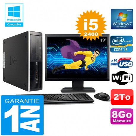 PC HP Compaq 8300 SFF Core I5-2400 Ram 8Go Disque 2 To Wifi W7 Ecran 19"