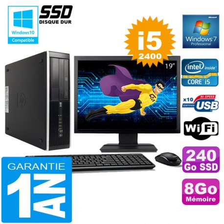 PC HP Compaq 8300 SFF Core I5-2400 Ram 8Go Disque 240 Go SSD Wifi W7 Ecran 19"