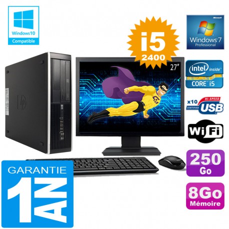 PC HP Compaq 8300 SFF Core I5-2400 Ram 8Go Disque 250 Go Wifi W7 Ecran 27"
